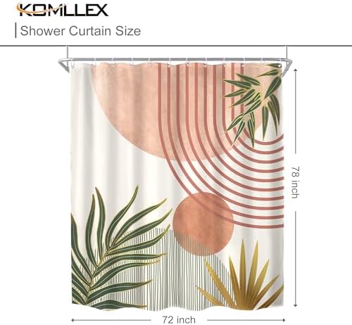 Mid Century Pink Green Boho Abstract Modern Bathroom Shower Curtain Set