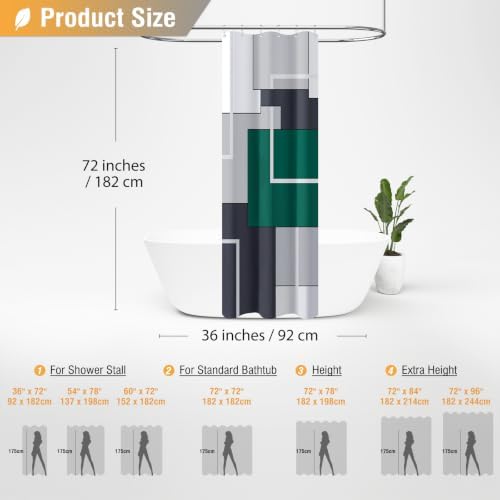 BTTN 36x72 Half Modern Geometric Waterproof Shower Curtain, Emerald Green