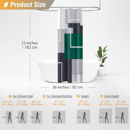 BTTN 36x72 Half Modern Geometric Waterproof Shower Curtain, Emerald Green