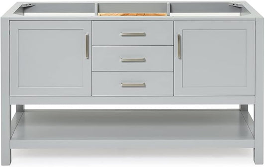 ARIEL Bayhill 60" Double Sink Base Cabinet in Grey