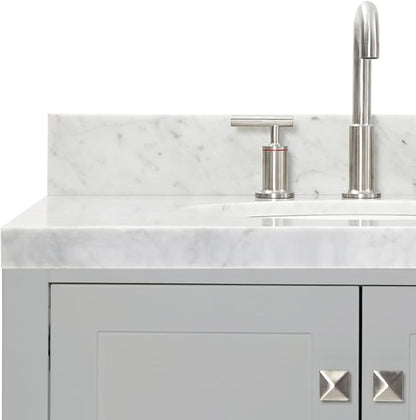 ARIEL Cambridge 72-inch Bathroom Vanity with Sink,Solid Wood, 2-inch Italian Carrara Marble Countertop & Backsplash, Double Oval Porcelain Sink, 4 Soft Closing Doors, 6 Dovetail Drawers, Grey