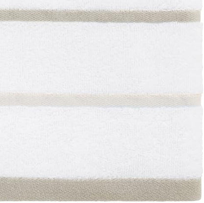 IZOD – Hand Towels, Plush Ringspun Cotton Blend with Striped Design and Dark Hem Finish, Set of 2 (Sandbar Linen)