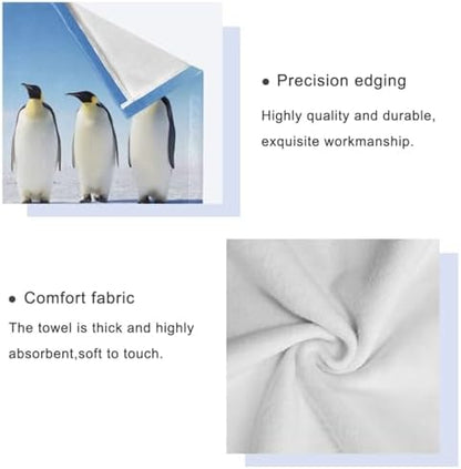 Naanle 3D Ice Surface Penguin Soft Set of 3 Towels, 1 Bath Towel+1 Hand Towel+1 Washcloth, Decorative for Bathroom, Hotel, Gym, Spa and Beach