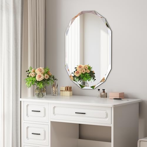 Silver Wall Mirror-Beveled Edge Frameless Mirror for Bathroom, Vanity, Bedroom, Rectangle Mirrors（24X36inch）