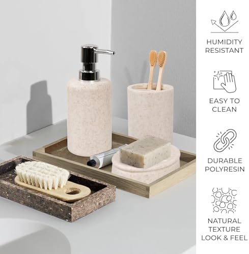CERBIOR Bathroom Accessories Set 6 PCS Wheat Straw BathroomSet,Beige