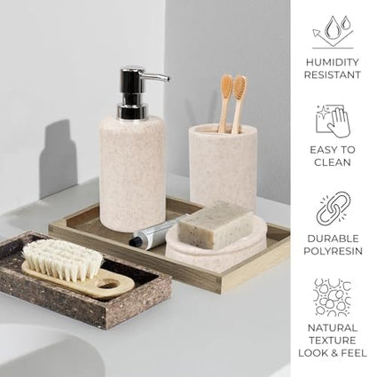 CERBIOR Bathroom Accessories Set 6 PCS Wheat Straw BathroomSet,Beige
