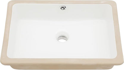 18 Inch Undermount Bathroom Sink 18.25"x12.4" White Rectangle Porcelain Ceramic Vanity Sink with Overflow, Under Counter Lavatory Basin