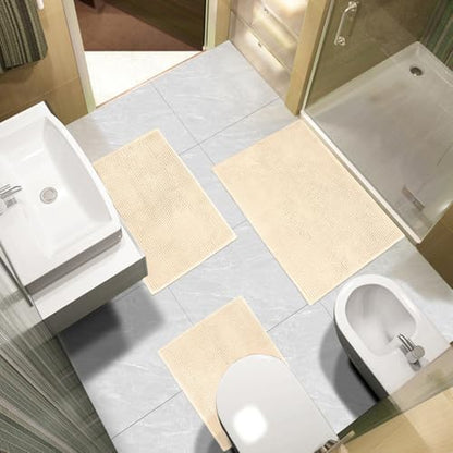 Urvoix Bathroom Rugs Sets 3 Piece, Non-Slip Chenille Bath Mat Set