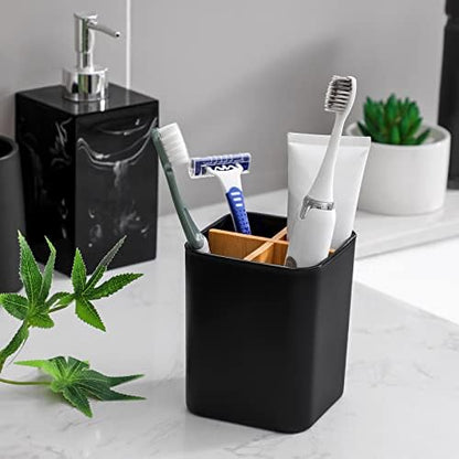 Bamboo Toothbrush Holder for Bathrooms Toothpaste Organizer - Black