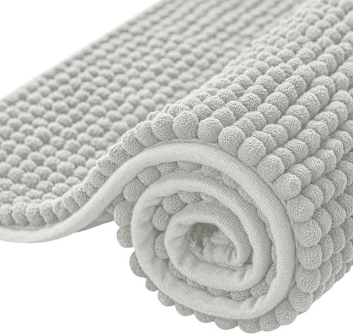 SUBRTEX Bathroom Rugs, 20" x 32" Chenille Bath Rug Soft Short Plush Bath Mat Soft Shower Mat Water Absorbent Shower Mat Quick Dry Machine Washable, Light Gray