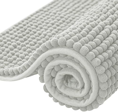 SUBRTEX Bathroom Rugs, 20" x 32" Chenille Bath Rug Soft Short Plush Bath Mat Soft Shower Mat Water Absorbent Shower Mat Quick Dry Machine Washable, Light Gray