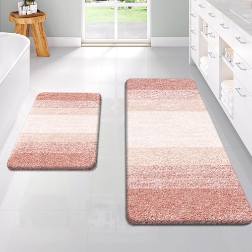 OLANLY Micorfiber Bathroom Rug Set 2 Piece, 47"x20"+24"x16"