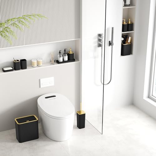 Bathroom Accessory Set - Bathroom Set, 12PC Bathroom Accessories Set, Black Bathroom Accessories Set, Mini Trash Can, Toilet Brush, Trash Can & Soap Dispenser