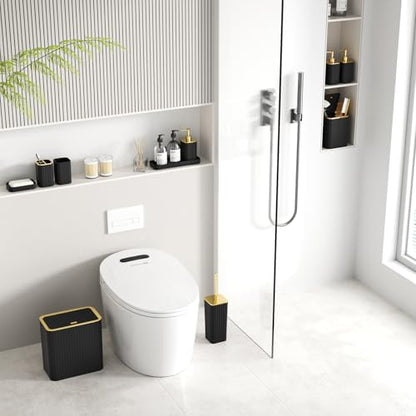 Bathroom Accessory Set - Bathroom Set, 12PC Bathroom Accessories Set, Black Bathroom Accessories Set, Mini Trash Can, Toilet Brush, Trash Can & Soap Dispenser