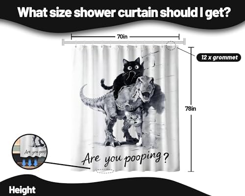 Extra Tall Shower Curtain XL Cat Riding Dinosaur, 70 x 78 Inchs