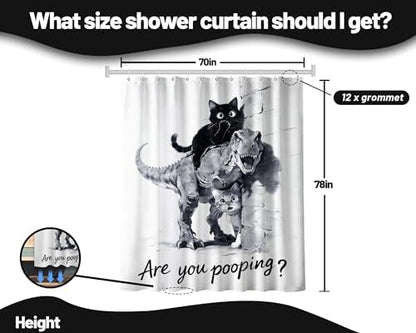 Extra Tall Shower Curtain XL Cat Riding Dinosaur, 70 x 78 Inchs