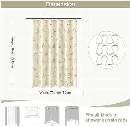 ORTIGIA Linen Shower Curtain 72 W x 84 L Farmhouse Vintage Sage Green Floral Long Shower Curtains Modern Boho Rustic Block Print Cottagecore Decor for Bathroom