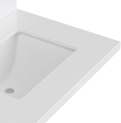 ARIEL Monroe 66-inch Bathroom Vanity with Sink,Solid Wood, 1.5-inch Pure White Quartz Countertop & Backsplash, Double Oval Porcelain Sink, 9 Dovetail Drawers, Matte Black, White Oak