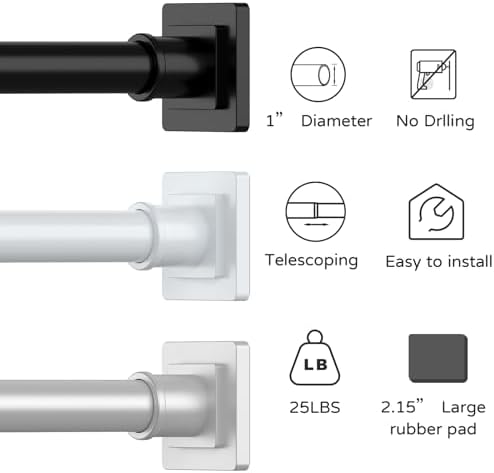 UIOSANRT White Shower Curtain Rod 31-68 Inches Non-Slip Shower Rod Tension Mounted No Drill Shower Curtain Rods Spring Tension Rod Adjustable Tension Curtain Rod for Windows Bathroom