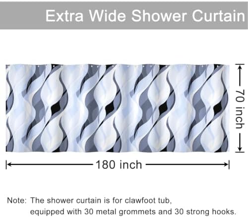 Sky Blue Striped Clawfoot Tub Shower Curtain 180x70 inch 30 Hooks