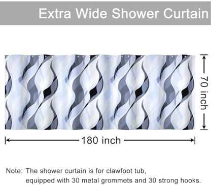 Sky Blue Striped Clawfoot Tub Shower Curtain 180x70 inch 30 Hooks