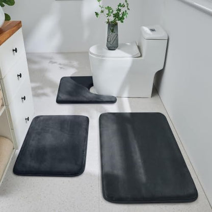 HUXMEYSON 3-Piece Memory Foam Bathroom Rug Set, Dark Grey