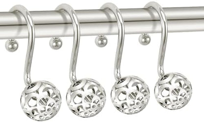 Chictie Nickel Shower Curtain Hooks - Decorative Shower Curtain Rings,Set of 12 Silver Metal Rustproof Shower Hangers for Bathroom Curtains Rods Hollow Ball Design