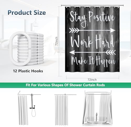 Stay Positive Work Hard Rustic Wood Shower Curtain with Hooks 72 x 72 Inch