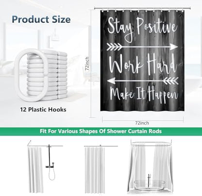 Stay Positive Work Hard Rustic Wood Shower Curtain with Hooks 72 x 72 Inch