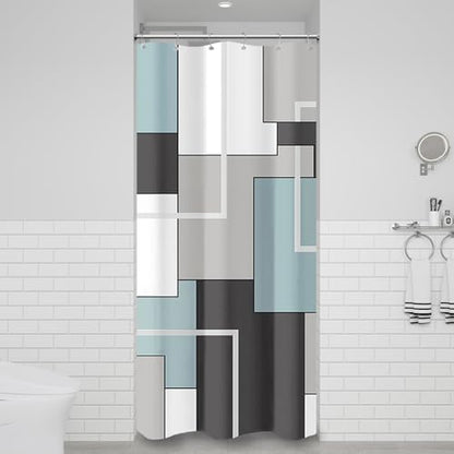BTTN 36x72 Half Modern Geometric Waterproof Fabric Shower Curtain, Fog Blue