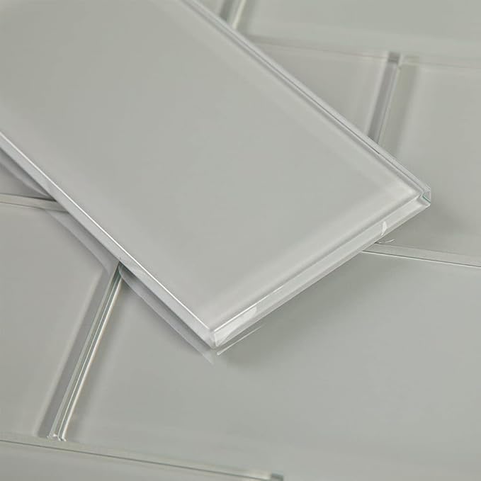 Glass Subway Tile 3 x 6 Inch Light Gray for Kitchen Backsplash Bathroom Wall (32-Pack, 4 sq.ft.)