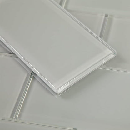 Glass Subway Tile 3 x 6 Inch Light Gray for Kitchen Backsplash Bathroom Wall (32-Pack, 4 sq.ft.)