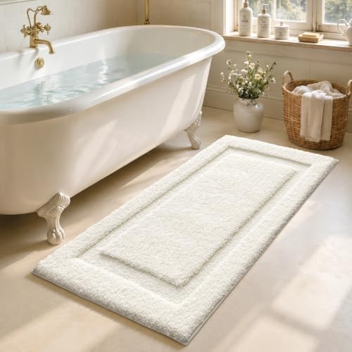 LUMI Soft Bathroom Rugs Absorbent, Non Slip Bath Mat 24x60, Ivory White