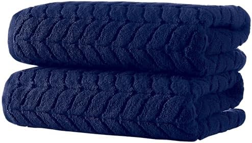 BAGNO MILANO Turkish Cotton Bath Towels, Hand Towels - Soft Plush Jacquard Collection Luxury Towels Set (Navy, Bath Towel Set of 2)
