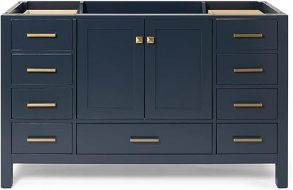 ARIEL Cambridge 54-inch Bathroom Vanity Base Cabinet,Solid Wood, 2 Soft Closing Doors, 9 Dovetail Drawers, Midnight Blue