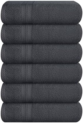 BOUTIQUO Ultra Soft 6-Piece Hand Towel Set 16x28-100% Ringspun Cotton - Durable & Highly Absorbent Hand Towels - Ideal for use in Bathroom, Kitchen, Gym, Spa & General Cleaning - Charcoal Grey