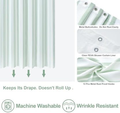 ORTIGIA 3 in 1 Waterproof Shower Curtain PEVA Liner Set 72x72 Inch,Green