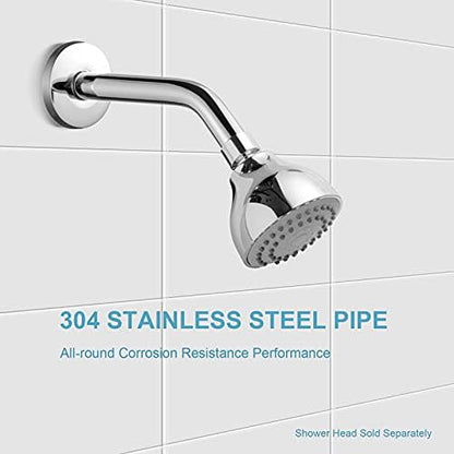 OFFO Shower Arm with Flange, 6 in Wall Mount Replacement Angle Shower Head Arm Wall-Mounted For Fixed Shower Head & Handheld Showerhead, Chrome