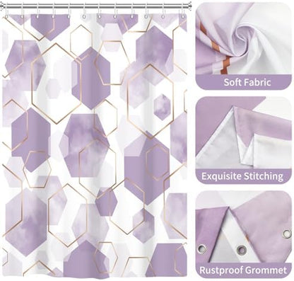 deFouliao Purple Modern Shower Curtain Geometric Grid Art Abstract Waterproof Bathroom Curtain for Bathtub Home Hotel Decor, Washable with Hooks, 36x72 Inch