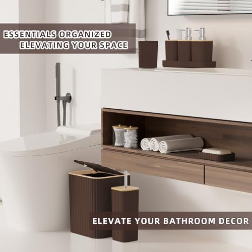 XLHOMO Bathroom Set - Elegant Brown Bathroom Set, 10PC Brown Bathroom Accessories Set, Bathroom Sets with Toilet Brush, Bathroom Trash Can