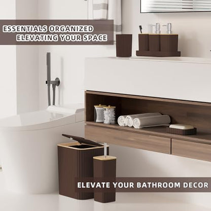 XLHOMO Bathroom Set - Elegant Brown Bathroom Set, 10PC Brown Bathroom Accessories Set, Bathroom Sets with Toilet Brush, Bathroom Trash Can