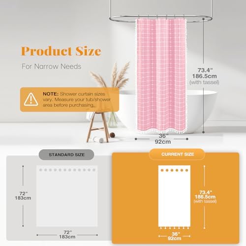 BTTN Stall Boho Farmhouse Linen Heavy Duty Shower Curtain Set, 36x72, Pink