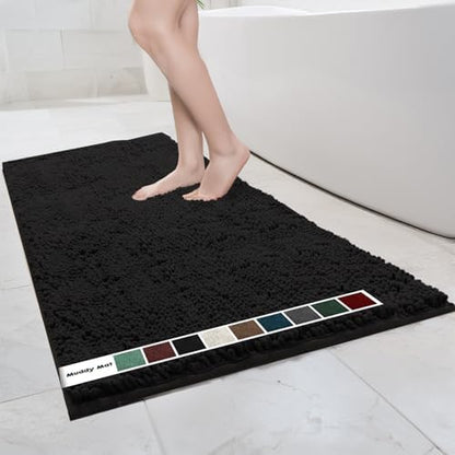 Muddy Mat Chenille Bathroom Rugs Quick Dry Microfiber Mats Non Slip Washable, Extra Thick, Soft and Highly Absorbent Bath Mats for Bathroom, Kitchen, and Shower Floor - Black XL 59"X35"