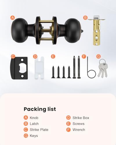 Haidms 3 Pack Oil Rubbed Bronze Door Knobs with Lock and Key, Keyed Alike Keyed Entry Door Knobs Exterior, Black Doorknobs for Bedroom