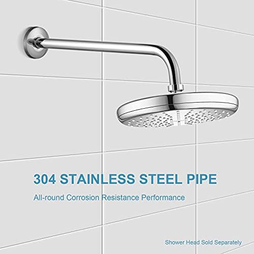 OFFO Shower Arm with Flange, 12 in Wall Mount Replacement Angle Shower Head Arm Wall-Mounted For Fixed Shower Head & Handheld Showerhead, Chrome