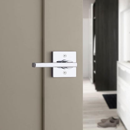 Kwikset Halifax Interior Privacy Door Handle with Lock, Door Lever For Bathroom and Bedroom, Polished Chrome Reversible Keyless Push Button Lock Door Lever