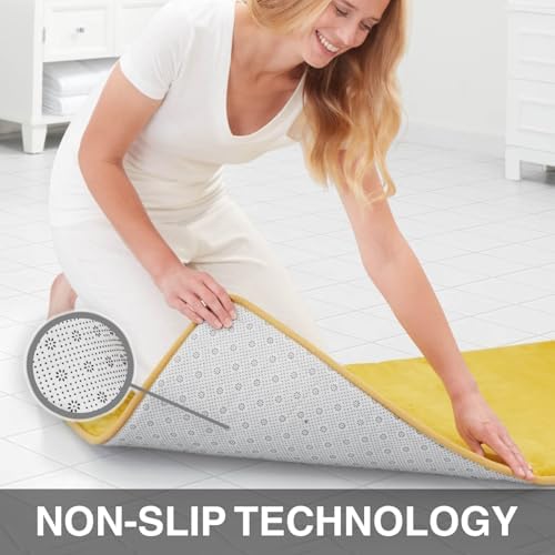 Memory Foam Bath Mat Non Slip Absorbent Super Cozy Velvet Bathroom Rug Carpet (60 inches X 17 inches, Mustard)