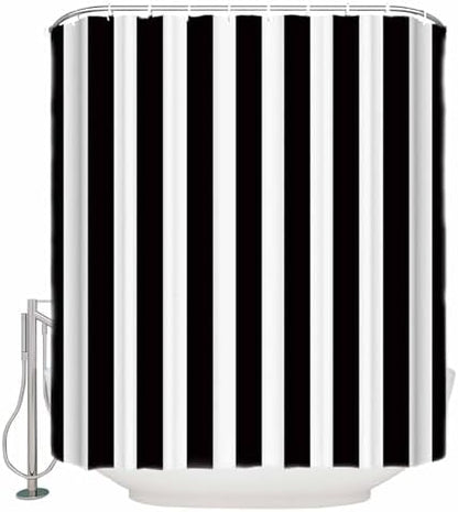 Shower Curtain Bathroom Set Black and White Stripes Waterproof Shower Curtains with Grommets Hooks Modern Geometric Art Privacy Bath Curtain for Bathtub Decor 72x78in