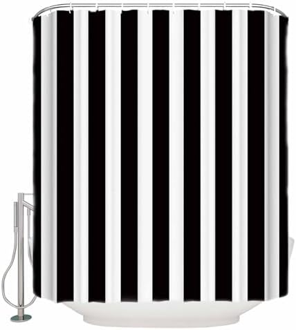 Shower Curtain Bathroom Set Black and White Stripes Waterproof Shower Curtains with Grommets Hooks Modern Geometric Art Privacy Bath Curtain for Bathtub Decor 72x72in