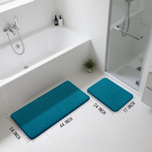 Yimobra Large Memory Foam Bathroom Mat Set, 44x24&24x17 in, Peacock Blue
